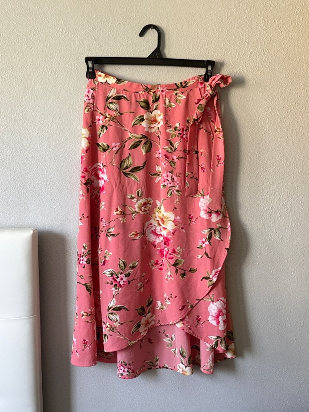 Floral Wrap Midi Skirt in Coral Pink